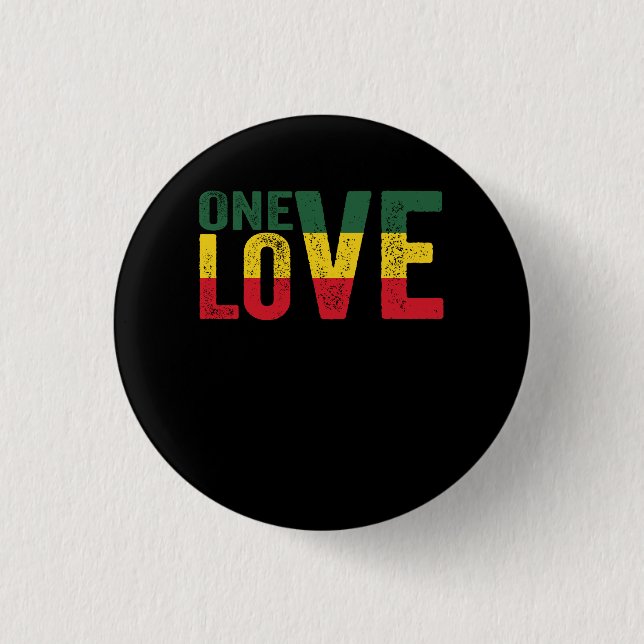 One Love Jamaican Rasta Reggae Button (Front)