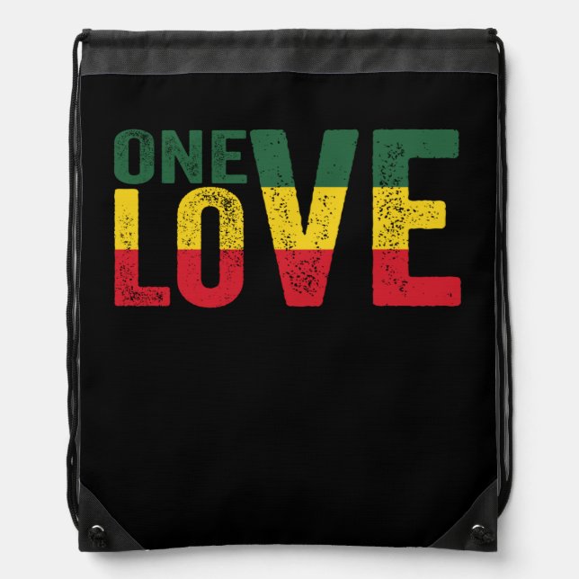 One Love Jamaican Rasta Reggae Drawstring Bag (Front)