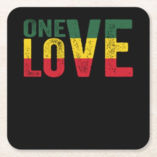 One Love Jamaican Rasta Reggae Square Paper Coaster