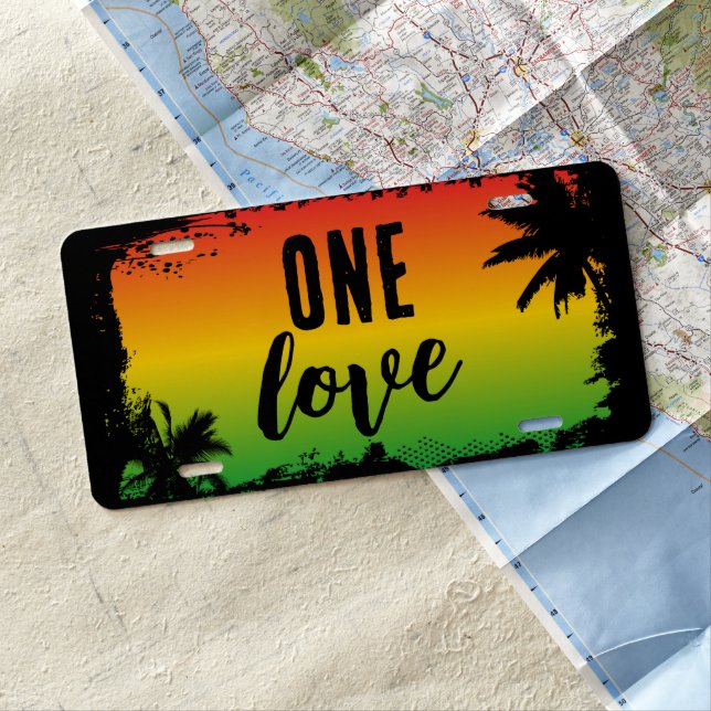 One Love Jamaican Rasta Tropical Car License Plate (In Situ)