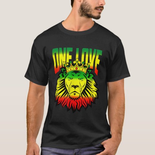 One love king rasta lion Jamaican reggae colors T_Shirt