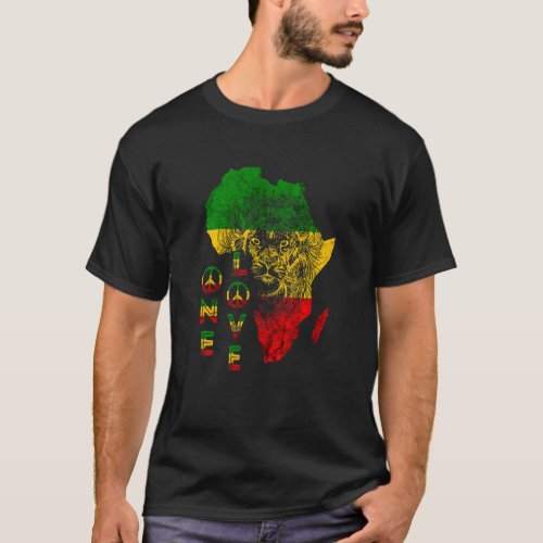 One Love Lion Rasta Reggae Africa Map Lion Of Juda T_Shirt