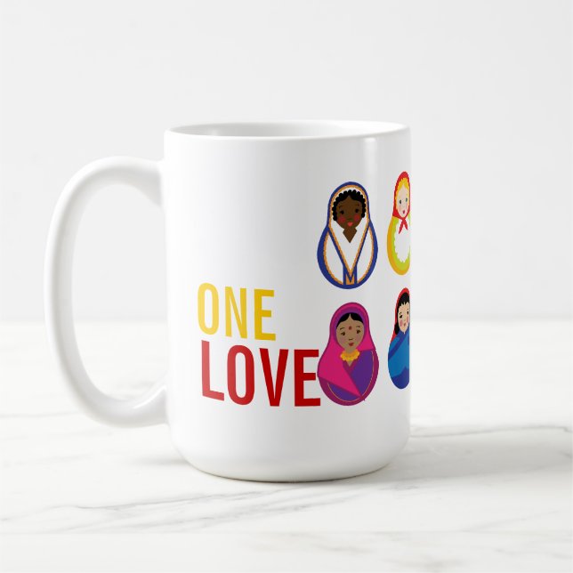 One Love Matroyshka International Nesting Dolls Coffee Mug (Left)