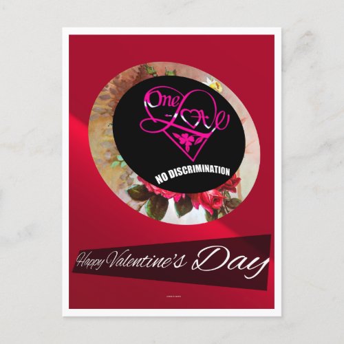 One Love No Discrimination Happy Valentines Day Holiday Postcard