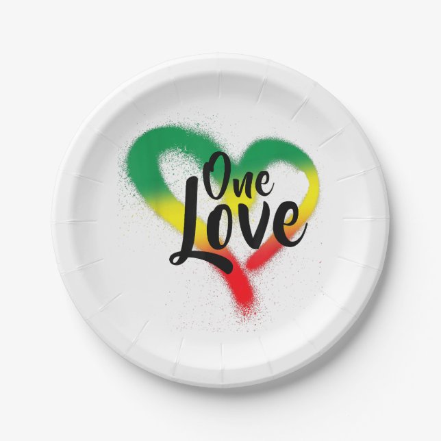 One Love One Heart Reggae Vibes Paper Plates (Front)
