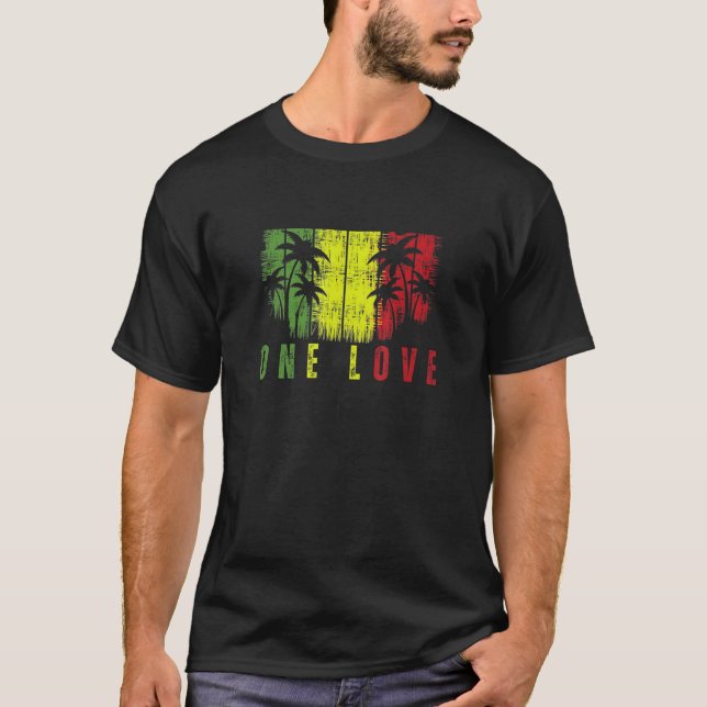 One Love Palm Tree Reggae Music Rasta 1 T-Shirt (Front)