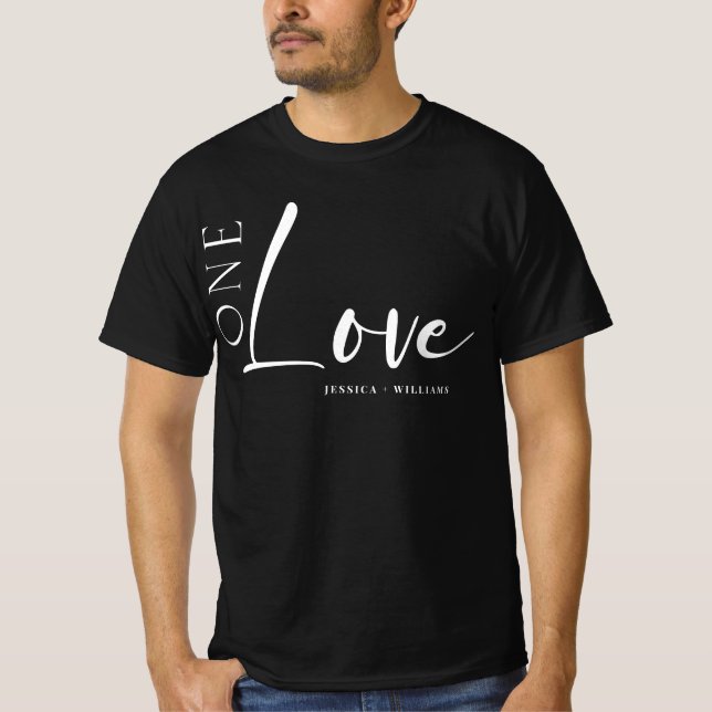 One Love Personalized couples white script T-Shirt (Front)