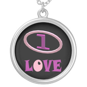 One love purple pink and black design silver plated necklace