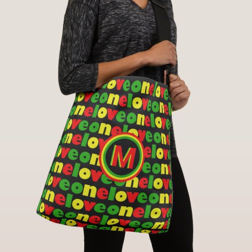 One Love Rasta Colorful Text Pattern Monogrammed Crossbody Bag