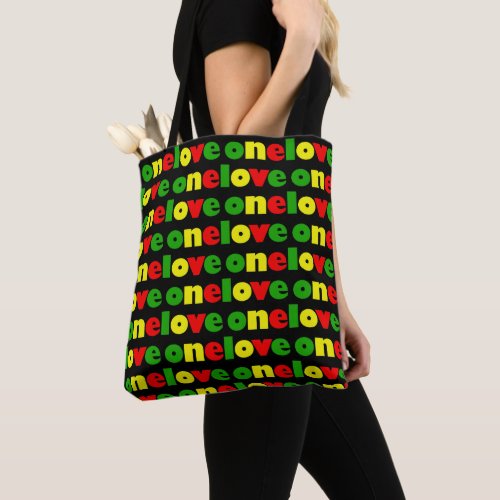 One Love Rasta Colors Colorful Typography Pattern Tote Bag