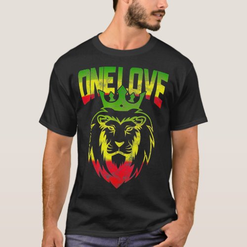 One Love Rasta Lion Jamaican Pride Reggae African  T_Shirt
