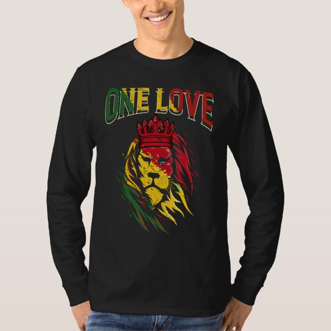 One Love Rasta Lion Jamaican Pride Reggae African T-Shirt (Front)