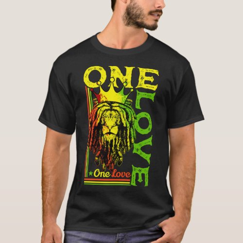 One Love Rasta Lion Jamaican Pride Reggae African T_Shirt
