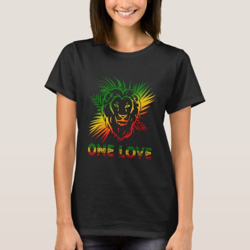 One Love Rasta Reggae Lion Of Judah Jamaica Roots  T_Shirt