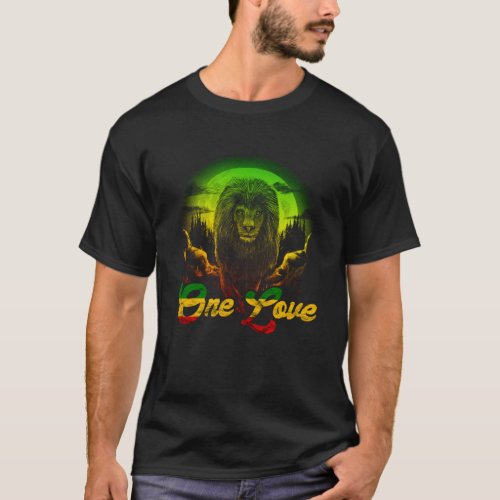 One Love Rasta Reggae Lion Of Judah Jamaican Roots T_Shirt