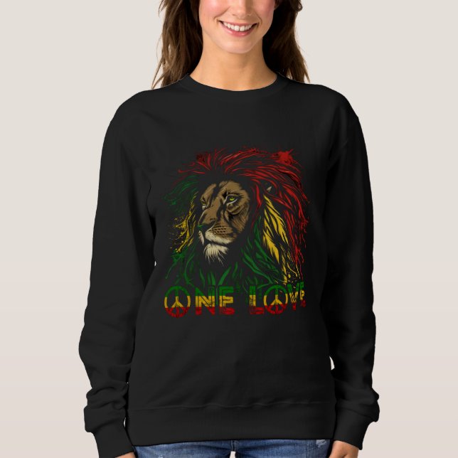 One Love Rasta Reggae Lion Of Judah Pride Rastafar Sweatshirt (Front)