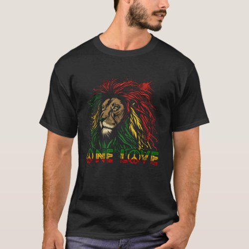 One Love Rasta Reggae Lion Of Judah Pride Rastafar T_Shirt