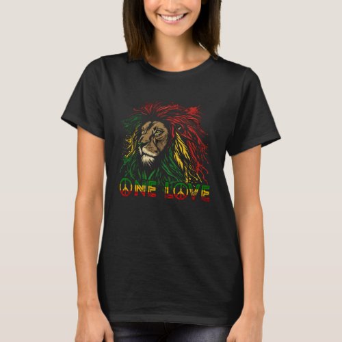 One Love Rasta Reggae Lion Of Judah Pride Rastafar T_Shirt