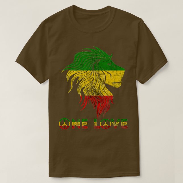 One Love Rasta Reggae Lion Of Judah Rastafari Root T-Shirt (Design Front)