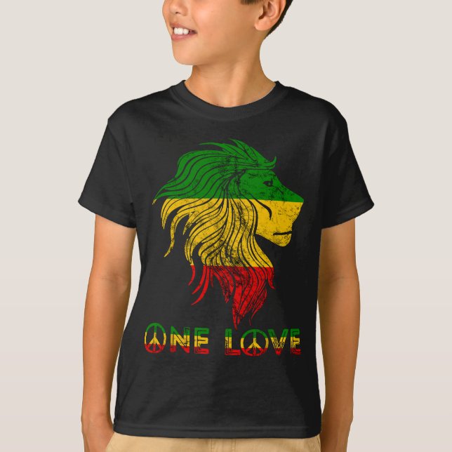 One Love Rasta Reggae Lion Of Judah Rastafari Root T-Shirt (Front)