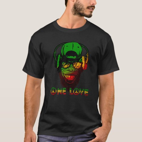 One Love Rasta Reggae Monkey Hippie Rastafarian Go T_Shirt