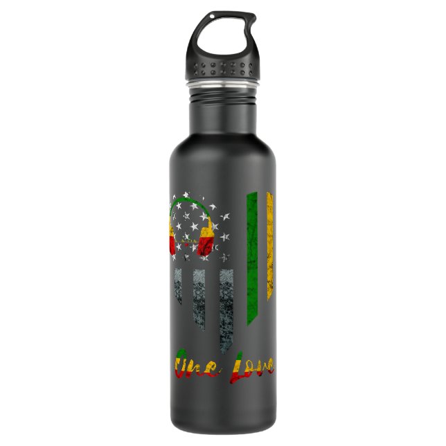 One Love Rasta Reggae USA American Flag Reggae Mus Stainless Steel Water Bottle (Front)