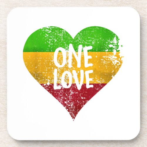 One Love Rastafari T_Shirt Jamaica Retro Vintage G Beverage Coaster