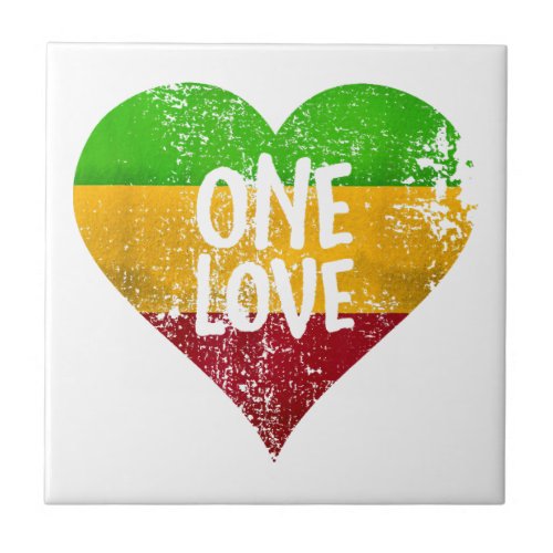 One Love Rastafari T_Shirt Jamaica Retro Vintage G Ceramic Tile