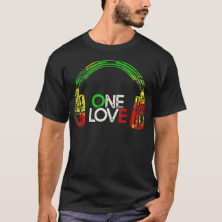 One Love Rastafarian Headphones Reggae Jamaican T-Shirt
