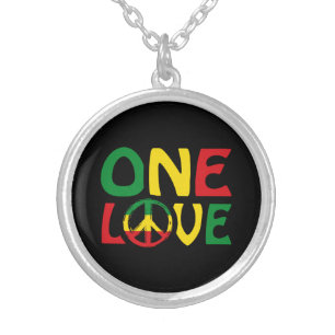 One Love, Reggae design Silver Plated Necklace