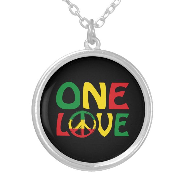 One Love, Reggae design Silver Plated Necklace (Front)