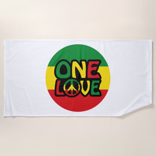 One Love Reggae design with reggae colors Beach Towel