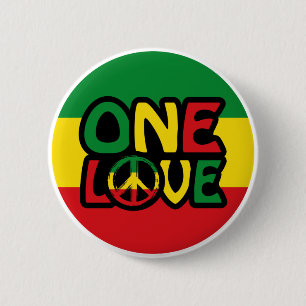 One Love, Reggae design with reggae colors Button