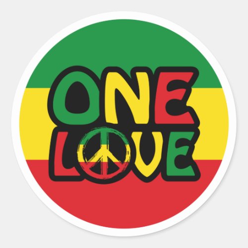 One Love Reggae design with reggae colors Classic Round Sticker