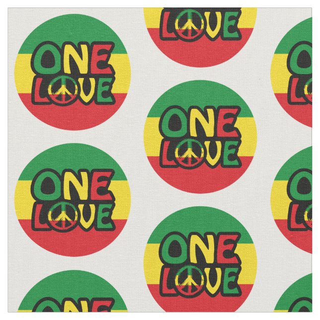 One Love, Reggae design with reggae colors Fabric (Close Up)