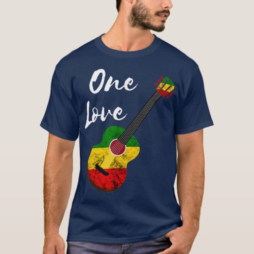 One Love Reggae Guitar Rastafari Roots Rasta Regga T_Shirt