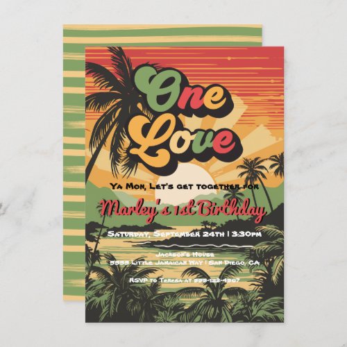 One Love Reggae Jamaican Birthday Invitation