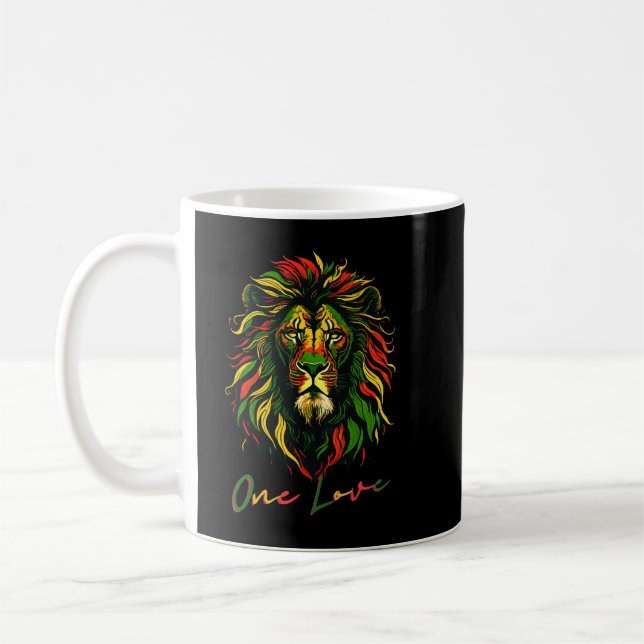 One Love Reggae Rasta Lion  Coffee Mug (Left)