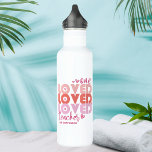 One Love Teacher Pink Modern Personalized Name Stainless Steel Water Bottle<br><div class="desc">One Love Teacher Pink Modern Personalized Name Stainless Steel Water Bottle features the text "one loved teacher" in modern pink script typography accented with love hearts and personalized with your custom name. Perfect for your favorite teacher for teacher appreciation,  birthday,  Christmas,  holidays and more. Designed by Evco Studio www.zazzle.com/store/evcostudio</div>