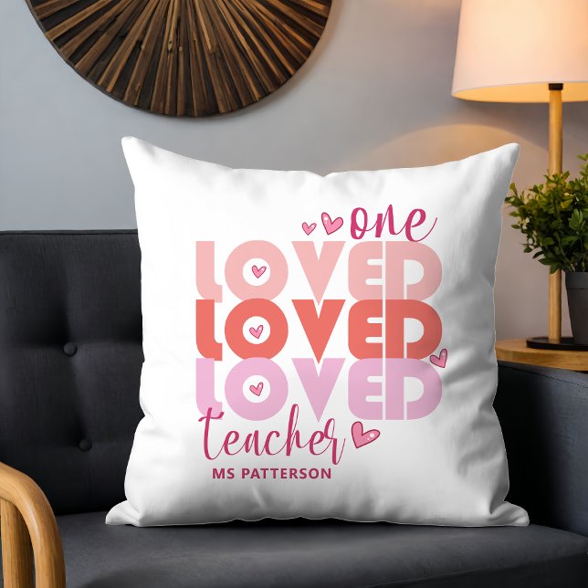One Love Teacher Pink Modern Personalized Name Throw Pillow (Creator Uploaded)