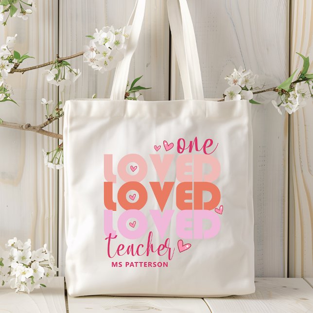 One Love Teacher Pink Modern Personalized Name Tote Bag (Creator Uploaded)