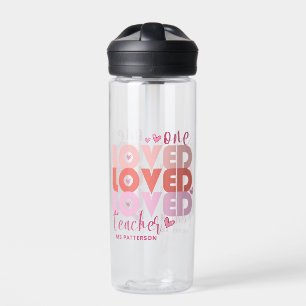 One Love Teacher Pink Modern Personalized Name Water Bottle