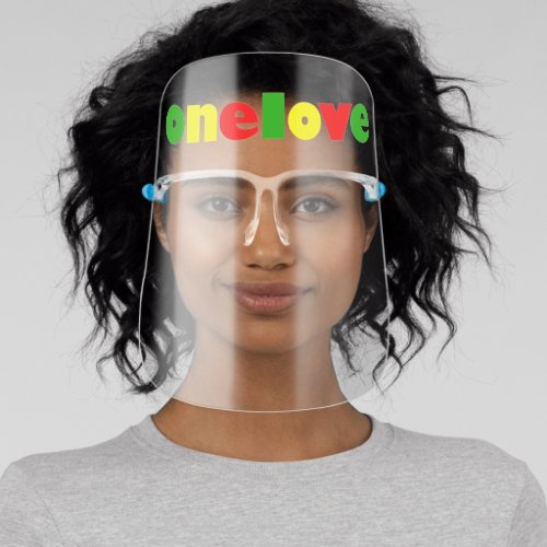 One Love Typography Rastafarian Colors Face Shield