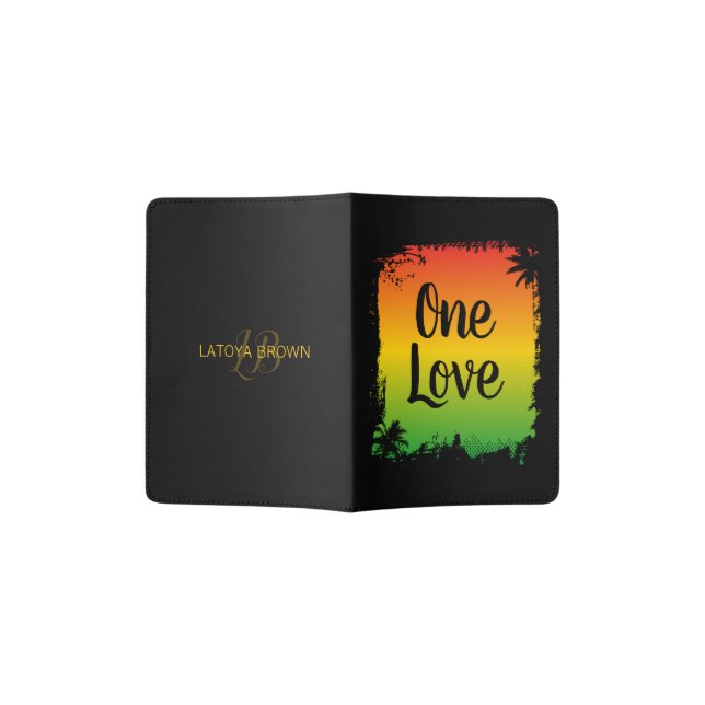 One Love Unity and Respect Reggae Monogram Passport Holder (Opened)