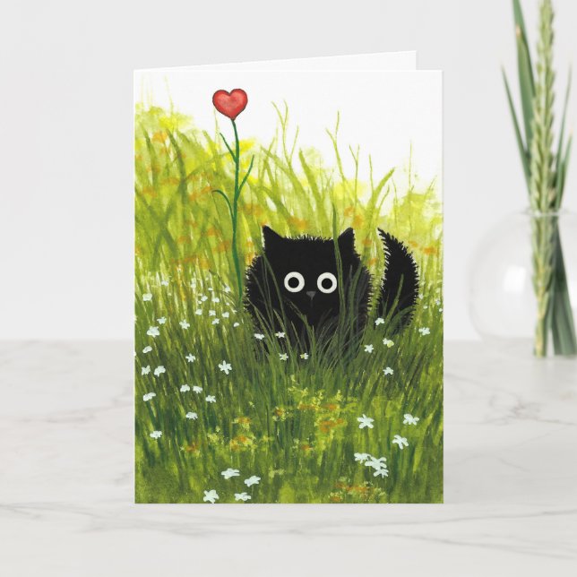 One Love Valentine Black Cat Card by Bihrle (Front)