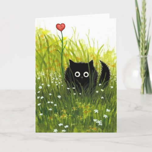 One Love Valentine Black Cat Card by Bihrle