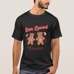 One Loved 4K Kinder Teacher Valentines Retro Groov T-Shirt