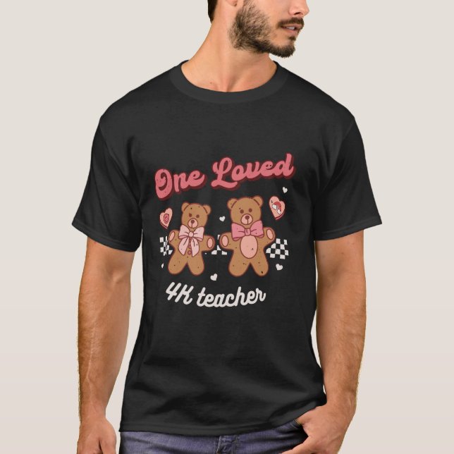 One Loved 4K Kinder Teacher Valentines Retro Groov T-Shirt (Front)