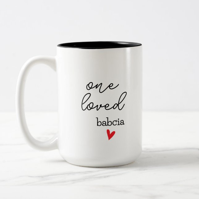 One Loved Babcia | Customizable Grandma Gift Two-Tone Coffee Mug (Left)