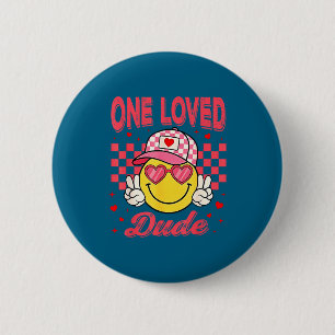 One Loved Dude Checkered Heart Valentines Day Boys Button